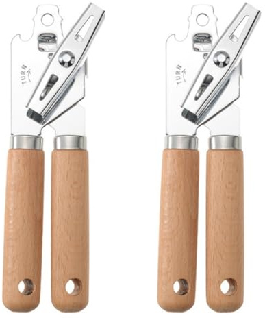 Aundhegrtt Abrelatas Manual Ergonómico de Acero Inoxidable Abrelatas Manual Ergonómico de Corte Lateral con de Madera