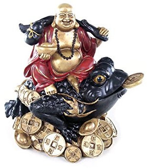 bick.shop Figura de Buda en rana de dinero - Feng-Shui Budda oro/rojo/negro amuleto de la suerte
