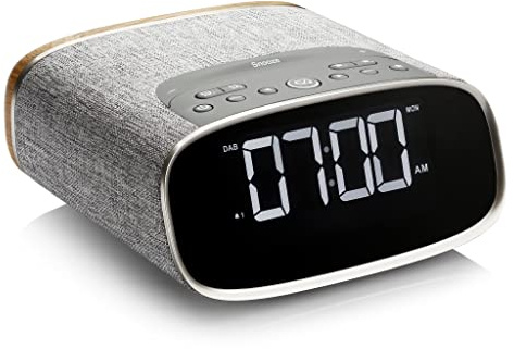 VQ Lark Digital DAB och DAB+ Radio med FM, Bluetooth, Aux, Dubbel USB-Anslutning och Väckarklocka - Grå och Ek