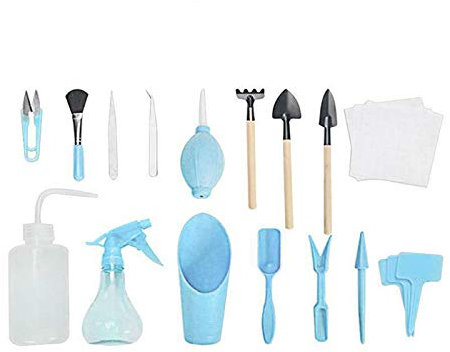 VIMOA Sukkulenten-Werkzeug-Set, 16-teilig, Kaktuspflanzen, Mini-Werkzeug-Set, Sukkulenten, Umtopfen, Wartung, handliches Werkzeug (hellblau)
