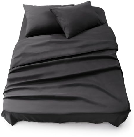 Blumtal - Parure De Lit 160x200 en Microfibre - 3 Pièces - Drap Housse 160x200 + Drap Plat 2 Personnes (240x275) + 2 Taies d'oreiller 50x80 - Anthracite