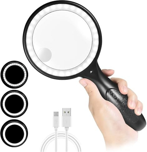 Lupe mit Licht, 60 Fach 30 Fach 33 LED Handlupe 30X Leselupe mit Licht, USB-Aufladung Lupe 3 Modi Leselupe für Senioren, Kinder, Juwelier, Hobbies