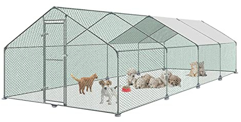 UISEBRT Hönshus, utomhushage, fjäderfähus, burar, smådjurshus, galvaniserad stålram med PE-tak för fjäderfä, kaniner - 3 x 8 x 2 m