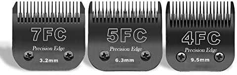 AUDOC 7FC/5FC/4FC Edelstahl Hundeschermaschinenklingen,kompatibel mit Heiniger/Andis/Oster A5/Wahl KM10 Serie,3er-Pack-Schwarz