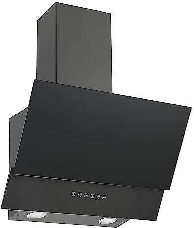 Respekta Dunstabzugshaube kopffrei / Dunstabzugshaube schräg 60 cm / Edelstahlgehäuse mit Glasschirm in Schwarz / Abluft - und Umluftfunktion / CH66060BSGA / A / 42-64 dB