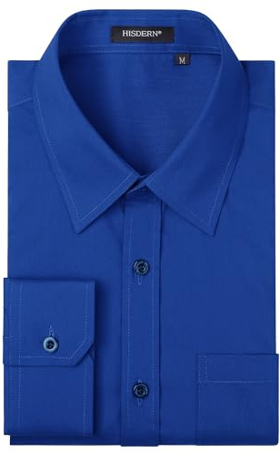 HISDERN Homme Chemise Manches Longues Chemises Slim Fit Chemise Casual Chemises Business Bleu Royal XL