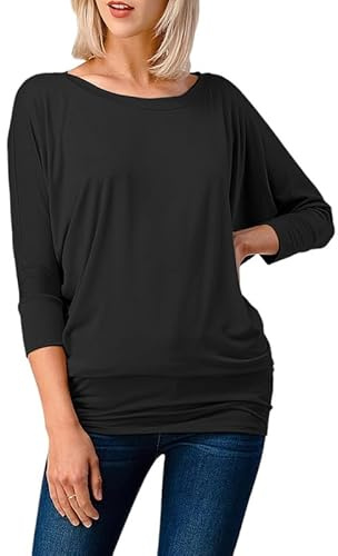 Prime fashions – Women's Batwing Baggy Long Sleeve Jersey Top – Off Shoulder Party Wear | Stylish & Versatile for All Occasions(10, Black)
