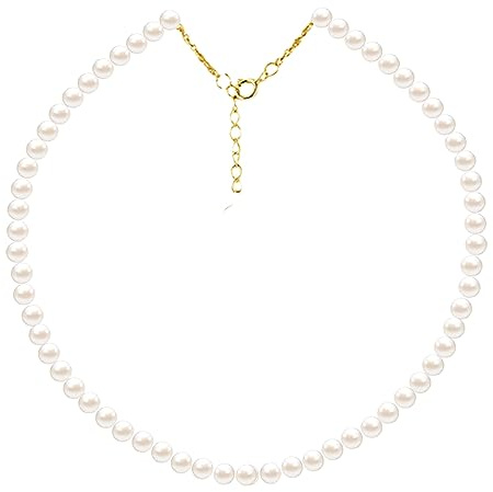 Kikuo Faux Pearl Choker, Mode Klassisk Vit Runt pärlhalsband, Pearl Strand halsband handgjorda av imiterade pärlor, dam Konstgjorda pärlhalsband för dam Smycken Presenter Födelsedagsgåva, 5mm