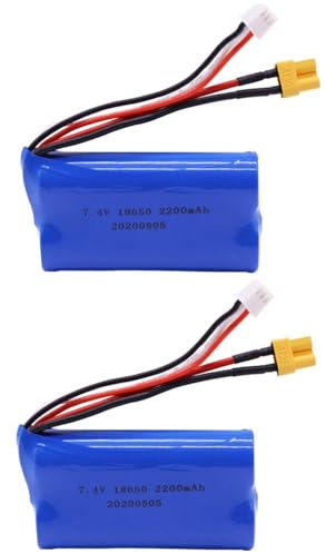 BaYte 7.4V 2200mAh Lithium Battery Pack 18650 Rechargeable Battery Electric Toys Battery with XH-3 Pin and XT30 Plug,2 PCS