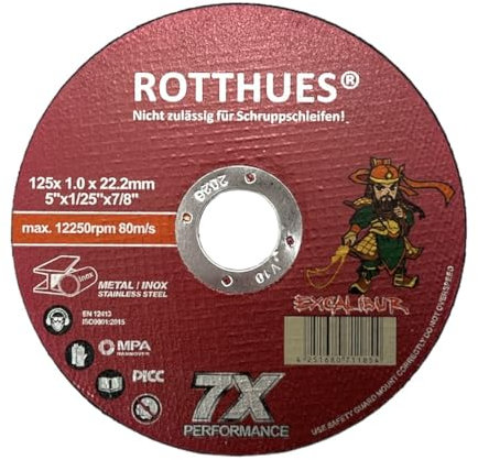 Excalibur Lot de 400 disques flexibles 125 x 1,0 mm, 7 disques à tronçonner puissants, extra fins pour acier inoxydable et métal