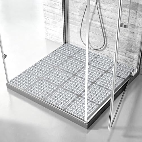 Lurowo Tappetino da doccia antiscivolo 60x60cm, sottovasca con ventose per doccia o vasca da bagno, tappetino antiscivolo pieghevole e tagliabile per doccia (Grigio chiaro, 60 x 60 cm)