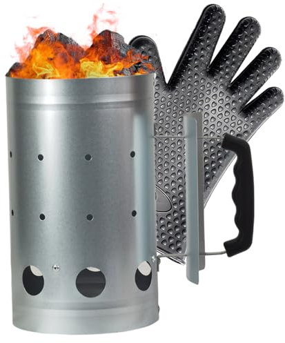Suxdlan Charcoal Chimney Starter BBQ Chimney Starter Stainless Iron for Charcoal Grill Compact Easy to Use Barbecue Fire with Insulated Glove.