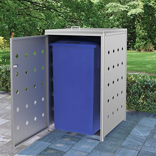 IKAYAA Mülltonnenbox 1 Tonnen 240L 1er Edelstahl Abschließbar Mülltonnenverkleidung Müllcontainer Mülltonnenschrank Metall Müllbox Draußen 69x77,5x115 cm