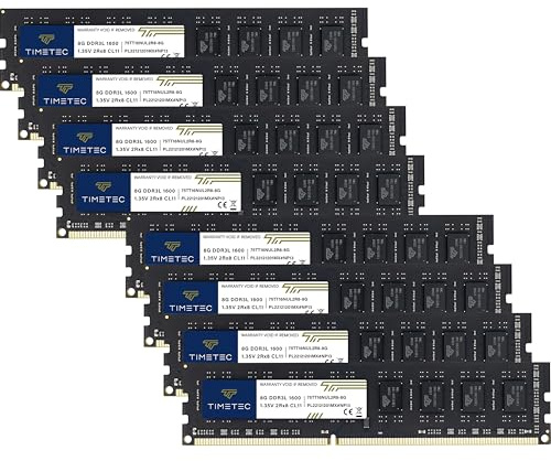 Timetec 64GB KIT(8x8GB) DDR3L / DDR3 1600MHz (DDR3L-1600) PC3L-12800 / PC3-12800 Non-ECC Unbuffered 1.35V/1.5V CL11 2Rx8 Dual Rank 240 Pin UDIMM Desktop PC Computer Memory RAM(SDRAM) Module Upgrade
