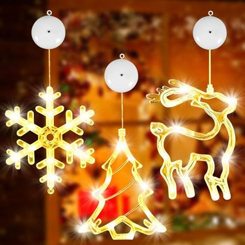3 Pezzi Decorazioni Natalizie, Decorazioni Appese con Albero di Natale Reindeer Fiocco di Neve, Decorazioni Natale a Ventosa per Finestre, per Feste
