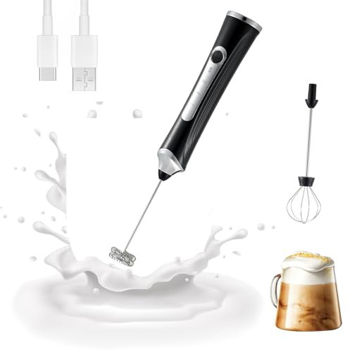 Montalatte Elettrico Ricaricabile – Frullino a Doppia Testa, 3 Velocità Regolabili, Silenzioso, Portatile, Acciaio Inox, Nero