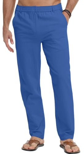 LVCBL Lässige Sommerkleidung Herren mit elastischer Taille und Taschen Blau L