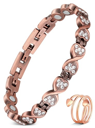 Jecanori 99,99 % reines Kupfer, magnetisches Armband für Damen, effektiv, ultrastark, mit Geschenkbox und Entfernungswerkzeug, 7.68 Inches