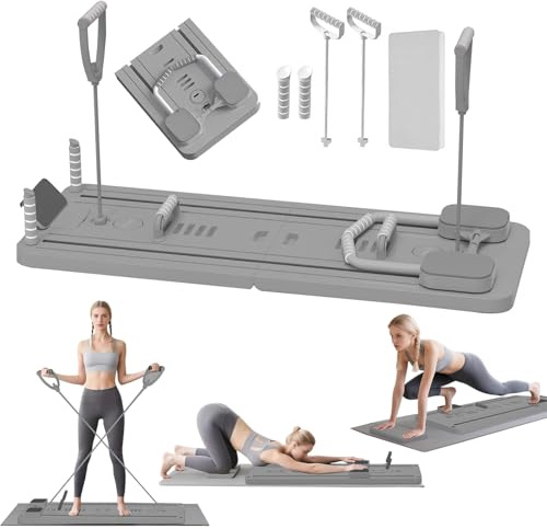 Hengrongshen Pilates Board für Zuhause, 5 En 1 Faltbar Mini Pilates Reformer Board mit Timer für Core, Taille, Bein, Arm und Rückentraining, 2025 Upgrade Reformer Pilates Maschine