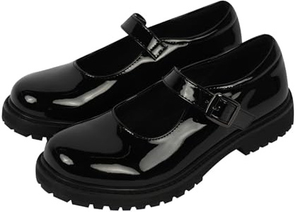 A2Z Girls Teens Black Patent Mary Jane School Shoes Smart Buckle Strap - SCH Shoes Lisa Black Patent 5 UK
