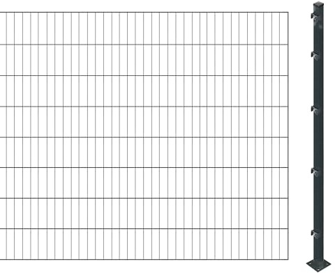 Einstabmattenzaun inkl. Pfosten zum Einbetonieren (Höhe: 160 cm, Länge: 4 m) | Einstabmatten in Anthrazit | UV- und witterungsbeständig