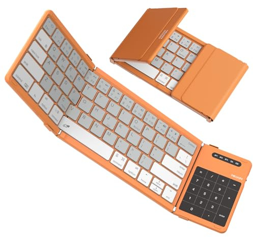 Nillkin Cube Pocket Foldable Bluetooth Keyboard with Built-in Touchpad & Number Pad - Ultra Portable Wireless Keyboard for iPad, Surface Tablet, Smartphone, Laptop PC (Orange)