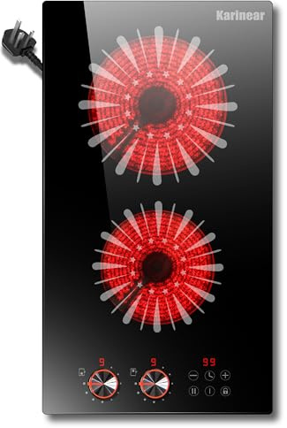 Karinear 2 Ring Ceramic Hob 30CM Plug in Ceramic Hob 13Amp | 2 Zone Electric Hob 2800W, Touch Control with Safe Lock, Timer, Come with Scraper 220~240V