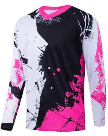Men's Cycling Jersey Long Sleeve Motocross MTB T Shirt Mountain Dirt Bike Motorcycle Bicycle Clothing Riding Racing Powersports Hot Pink M