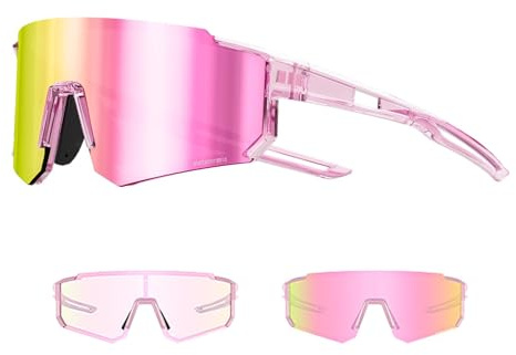 Generisch Rosa Selbsttönend Fahrradbrille, Photochromatische UV400, Fahrradbrille Herren, Schnelle Brille Damen, Sportsonnenbrille Radsport Radfahren für Radfahren Laufen Baseball Mtb