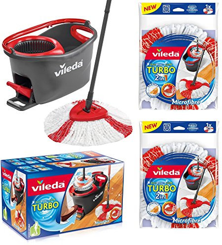 Vileda Turbo Easy Wring & Clean Set Completo - Mocio con secchio - Ersatzkopf + 2x Testa Di Ricambio Turbo Vileda Turbo EasyWring & Clean 2in1 - Vileda Set