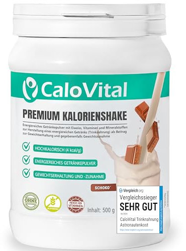 Trinknahrung hochkalorisch für Gewichtszunahme | Kohlenhydrate & Eiweiß als Kalorien Shake | Hochdosiert mit vielen Vitaminen | CaloVital - Premium Qualität aus Deutschland (Schoko 500g)