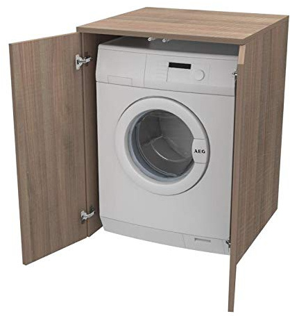 Ve.Ca. Mueble para lavadora con puertas, fabricado en madera, cubre lavadora/secadora, diferentes colores, también a medida, lavandería baño decoración casa (nogal)