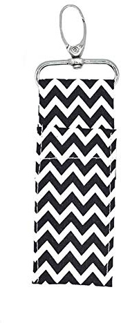 Walfront Halter Schlüsselanhänger, Wellenmuster Lippenstift Holder Keychain Chapstick Pouch Bag Mütter Mädchen Geschenk(Schwarz)