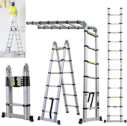 Scaletta pieghevole per ponteggi da 3,8 m (1,9 + 1,9 m), in alluminio, portatile, per casa, casa, fai da te, costruzione, giardino, tetto, lavoro, ufficio
