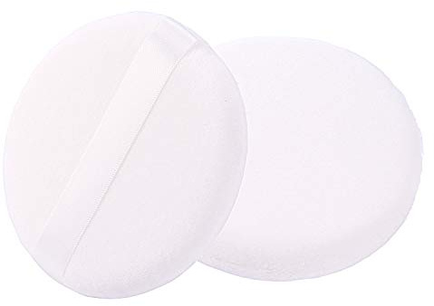 Esponja grande de polvo suelto, 4.13 pulgadas para polvo corporal, terciopelo ultra suave con cinta, 2 piezas, blanco, redondo