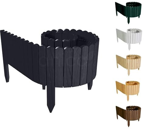 Floranica Rasenkante Höhe 30 cm Anthrazit 200 cm Lang Gartenzaun Flexibler Holzzaun Gartendeko Gartenpalisade für Beeteinfassung, Mähkante Rollborder, Steckzaun Blumenbeet Umzäunung für Garten