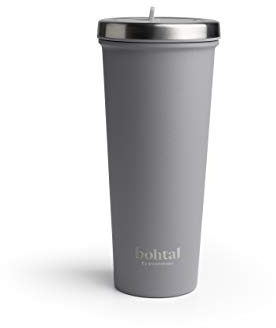 Smartshake Bohtal Tumlare med sugrör och lock 750 ml – iskaffekopp isolerad rostfritt stål resa smoothie-kopp läckagesäker BPA-fri återanvändbar vattenkopp med sugrör, grå