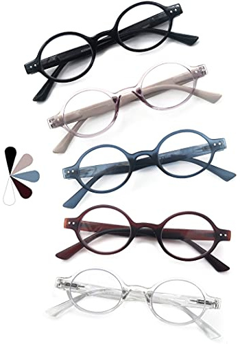 HEEYYOK Un Paquet de 5 Lunettes de Lecture pour Homme et Femme,Lunettes Loupe Ovales Leger Durable Branches a Ressort Confortable De Couleurs melangees