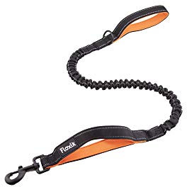 Floxik Hundeleine elastisch 100 cm | Premium Bungeeleine inkl. Kurzführer in verschiedenen Größen (1 m / 1,20 m / 1,50 m) | schwarz/orange & reflektierend