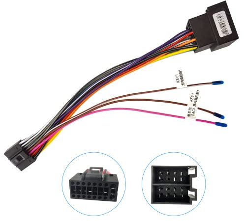 16 Pin Kabelbaum ISO Adapter für Android 15 Autoradio Universal ISO Standard Buchse, Radio Stecker mit Lenkrad Steuerleitungen und Rückwärtsgang