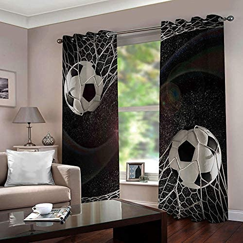 SFALHX Vorhang Schlafzimmer Fußball Gardine Blickdicht Thermo Vorhang Kinderzimmer Gardinen Junge Mädchen Ösenvorhang 2 Stücke/2 x B117 x H183cm, Schwarz