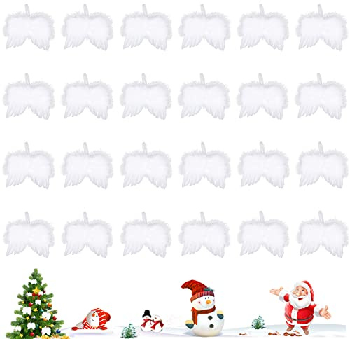 24 Stück Weihnachtsbaumschmuck Weiß,Weihnachten Engelsflügel Deko, Federn Flügel Weihnachtsbaum Deko für Draußen Drinnen Weihnachten Hochzeit Zuhause Party
