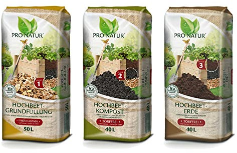 Pro Natur Hochbeet Erde Set zur Komplett Befüllung 50 l Grundfüllung + 40 l Kompost + 40 l Erde
