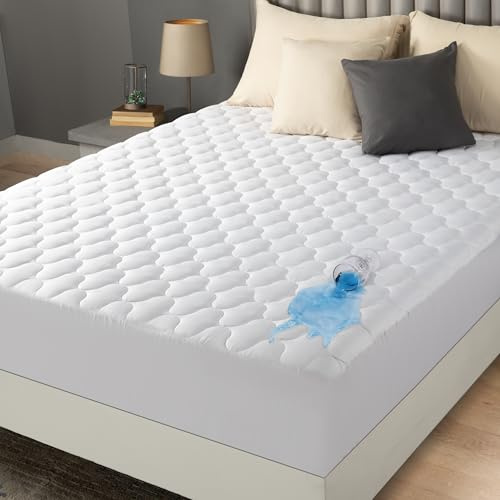 Utopia Bedding Gesteppte wasserdichte Matratzenauflage, Matratzenauflage, Wasserdichter Matratzenschoner, Dehnbar Bis zu 38 cm (Weiß, 198 x 203 + 40 cm) | Matratzenauflage, 100 % wasserdicht, weich, atmungsaktiv und geräuschlos, Weiß Utopia Bedding