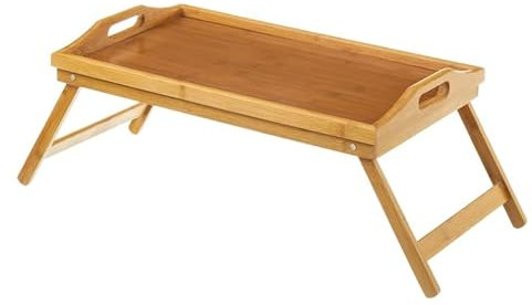 D,casa - Vassoio per letto in bambù, tavolino con gambe pieghevoli, naturale, 50 x 30 x 22 cm (50 x 30 x 22 cm)