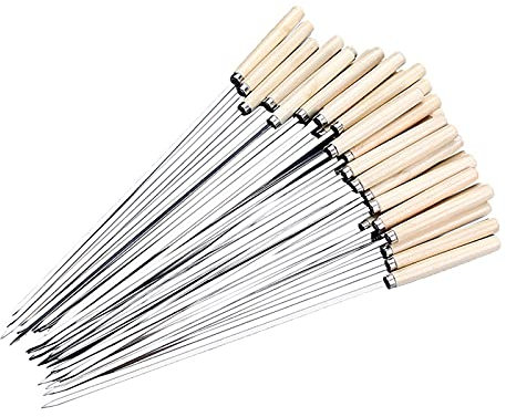 HMTE Grillspieße, wiederverwendbares Edelstahl-Fleischspieß-Set mit bequemem Holzgriff, Flacher Grill-Schaschlik-Stick für Fleisch und Gemüse, für BBQ-Party-Essentials, 36 cm, 50 Stück