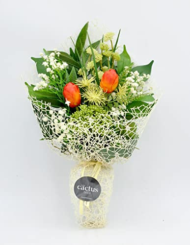 Genérico Flores para Cementerio con Tulipanes Naranjas y Plantas suculentas, Ramo de Flores Artificiales Cementerio, Ramo Artificial de Cementerio