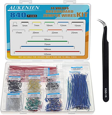 AUKENIEN 14 Werte Steckbrücken Breadboard Jumper Wires 2-125 MM U Form Drahtbrücken Set 840 Stück Jumperkabel Für Arduino mit Pinzett