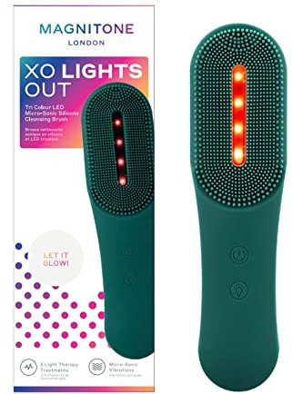 Magnitone XO LightsOut Tri Colour LED Micro-Sonic Cleansing Brush, Deep Cleanses Pores, Facial Massage, Red, Blue & Yellow Light, USB Rechargeable, Waterproof Electric Silicone Brush