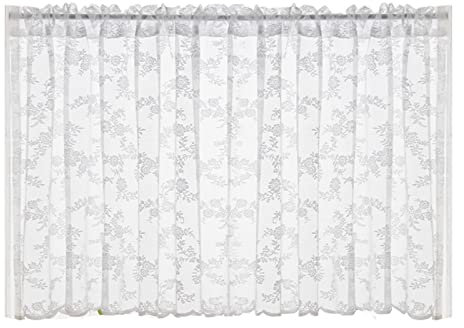 KVOLTT Scheibengardine Landhaus Weiß Bistrogardine Transparent Voile Mit Spitze Polyester Für Küche Wohnzimmer Schlafzimmer (150cmx180cm BxH)